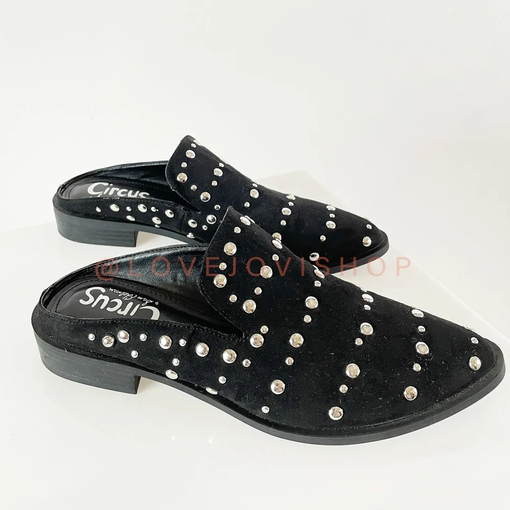 Minimalist | Sam Edelman Studded Mules | Black Flats Slides | Spring Comfort | 8